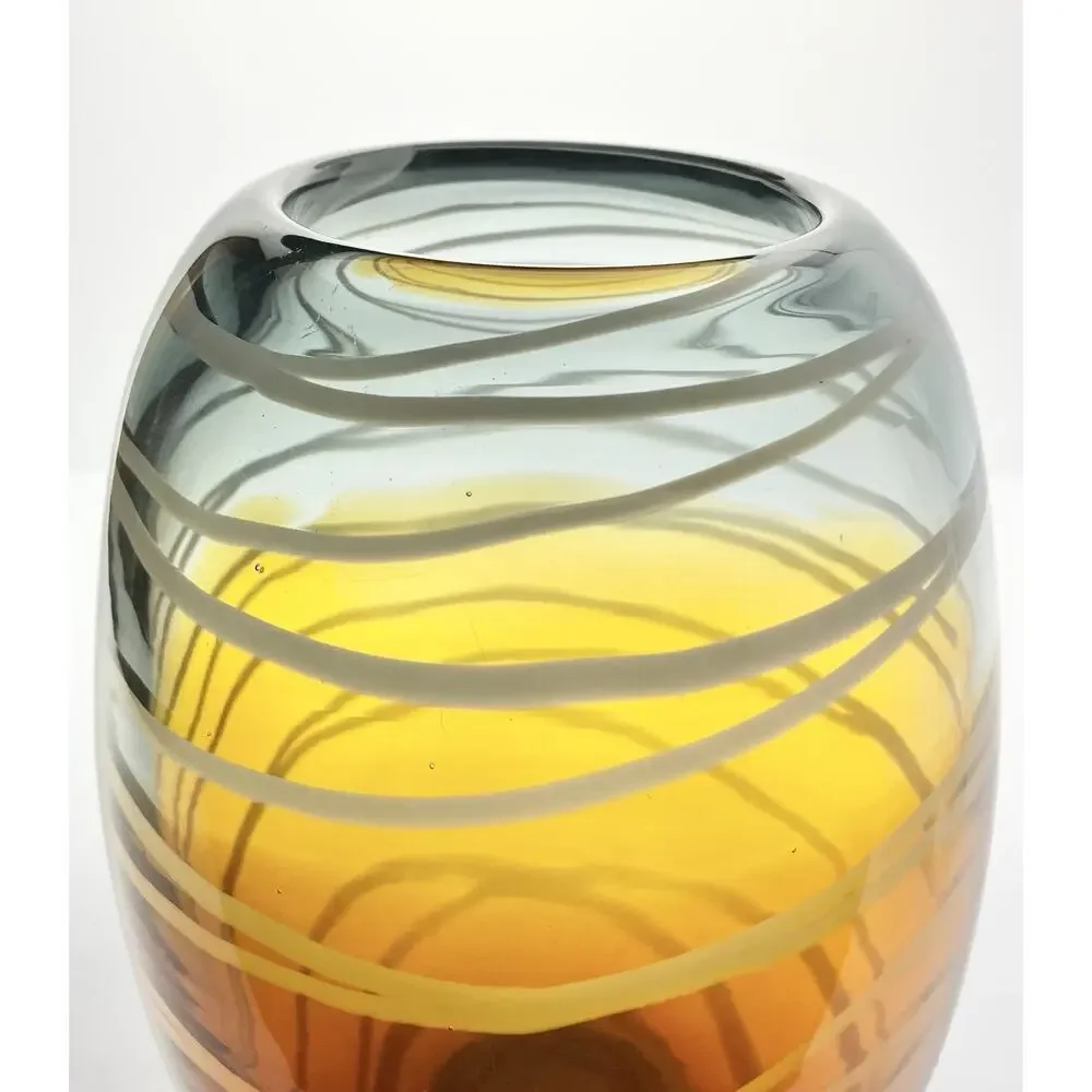 Viterra Gallery Collection Ombré Amber Smokey Gray Barrel Shaped Art Glass Vase